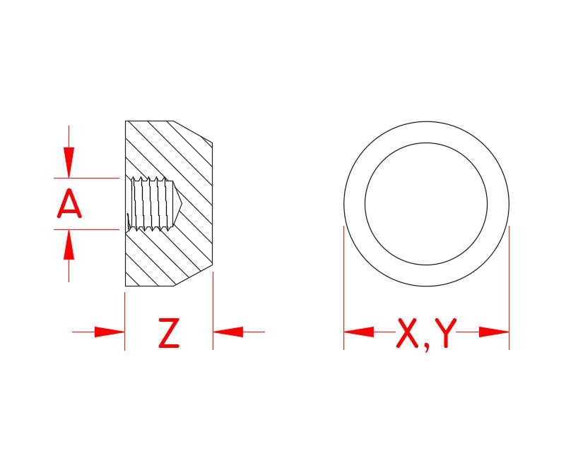 Stainless Steel Stop Nut, S0724-UN07-R, S0724-UN07-L, Line Drawing